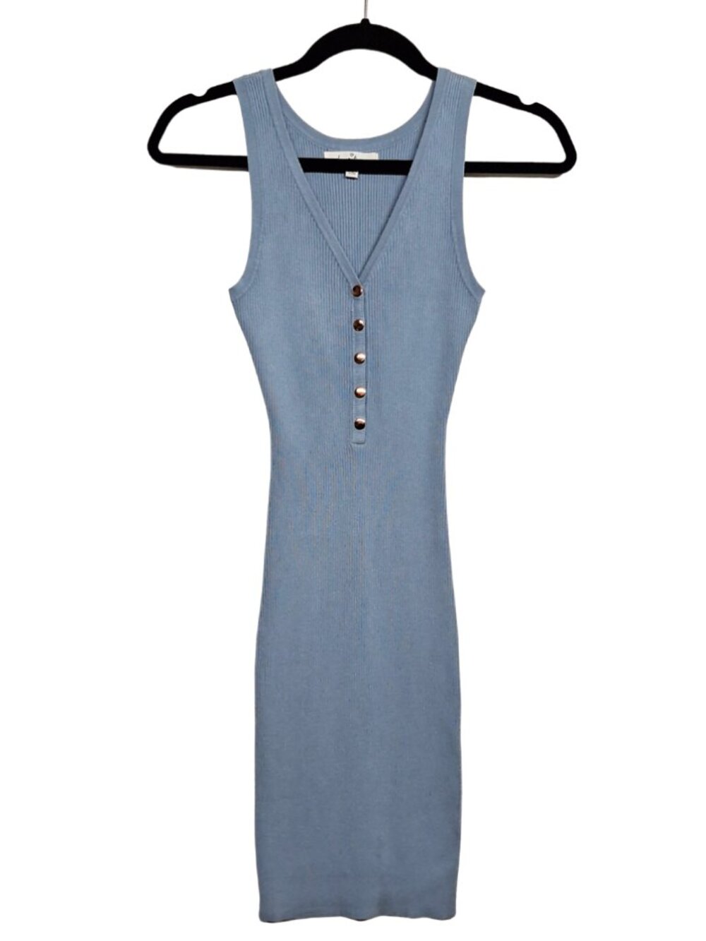 NEW LOVE TREE Ribbed Bodycon Dress Sleeveless Light Blue V Neck Stretchy Small